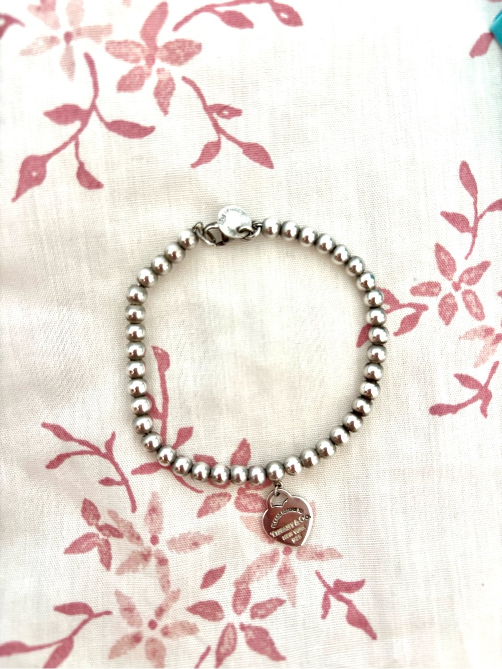 Tiffany & Co. Sterling Bead Bracelet with Pink Heart Tag - Silver